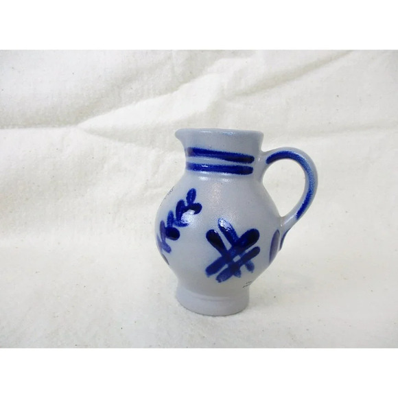 German‎ Salt Glazed Pottery Pitcher Cobalt Blue Imperial Eagle Laurel Wreath bud - Picture 3 of 6